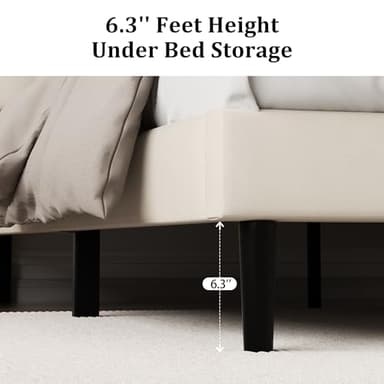 CXVX Queen Size Platform Bed Frame with Upholstered Velvet Button Tufted Headboard, Mattress Foundation with Wooden Slat Support, No Box Spring Needed, Easy Assembly, Noise Free, Beige - Image 6