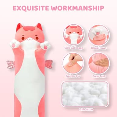 Mewaii Long Cat Plush 5 Sizes, 120% Extra Filling Giant Plushness Kids Body Pillow, Kawaii Cute Pink Cat Stuffed Animals Plushies, Big Long Body Pillow Cat Plush Gift for Girls 36” - Image 3