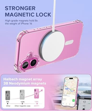 BERFY Compatible with iPhone 16 Case Glitter, [3 in 1] with Screen Protector + Camera Lens Protector, [Non-Yellowing] Clear Sparkle Slim Shockproof Hard Phone Cover for Women 6.1", Transparent - Image 3