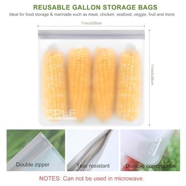 SPLF 6 Pack Reusable Gallon Freezer Bags Dishwasher Safe, BPA FREE Reusable Food Storage Bags, Extra Thick Leakproof Silicone Free 1 Gallon Bags for Marinate Meat, Cereal, Sandwich, Snack, Travel Item - Image 2