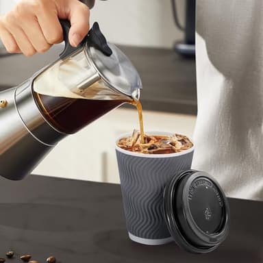 Clawsoff 100 Pack 12 oz Disposable Coffee Cups with Lids, Insulated Ripple Wall To-Go Paper Coffee Cups Suitable for Chocolate Cocoa and Hot/Cold Drinks (Grey) - Image 8