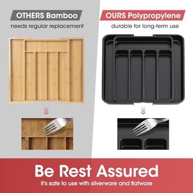 Aujen Silverware Organizer - Expandable Kitchen Drawer Organizer, Adjustable Utensil Organizer, Cutlery Tray for Forks, Knives, Multipurpose Kitchen Organizers and Storage Solution, Black, Medium - Image 4