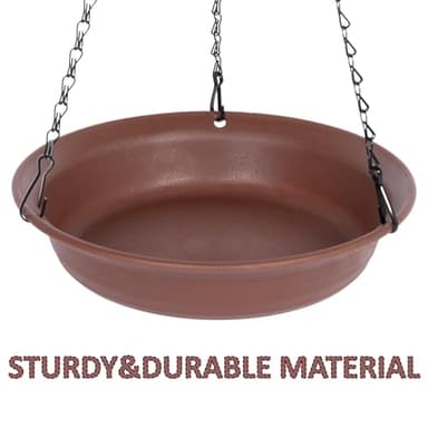 VUWEZ Hanging Bird Bath, Hanging Bird Water Feeder for Outdoors, Feeder Bowl, 1 Pack Birdbath Tray Accessories for Outside, Plastic Birdbaths Tray for Garden Patio Decoration (20", Chocolate) - Image 5