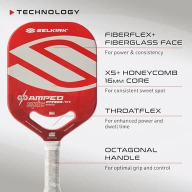 Selkirk Sport Amped Pro Air 2025 Pickleball Paddle | Fiberglass Pickleball Paddle with a Polypropylene X5+ 16mm Core | Throatflex | Flex Foam | Pickle Ball Paddle Made in The USA | Epic Red - Image 4