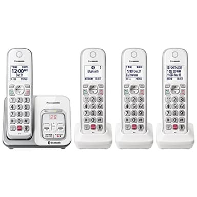 Panasonic Cordless Phone with Answering Machine, Link2Cell Bluetooth, Voice Assistant and Advanced Call Blocking, Expandable System with 4 Handsets - KX-TGD864W (White) - Image 1