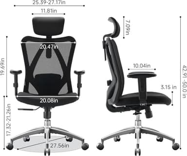 SIHOO M18 Ergonomic Office Chair for Big and Tall People Adjustable Headrest with 2D Armrest Lumbar Support and PU Wheels Swivel Tilt Function Black - Image 3