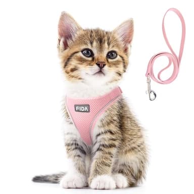 Fida Cat Harness and Leash Set for Walking Kitten and Puppy, Escape Proof Kitten Harness with Breathable Lightweight Soft Mesh, Adjustable Reflective Step-in Design. (XXXS, Pink) - Image 1