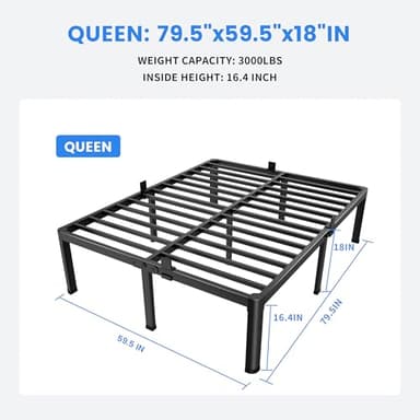 MAF 18 Inch Queen Bed Frames with Round Corner Legs Mattress Slide Stopper No Box Spring Needed Heavy Duty Metal Platform Bed Frame Under-Bed Storage Space, 3000 LBS Steel Slats Support - Image 2