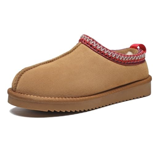 Meik Mangni Women's Slippers Genuine Suede Platform Mini Boots Mens Faux Fur Warm Lining Winter Mules Cozy Warm House Shoes Indoor and Outdoor,Khaki 8.5 US - Image 1