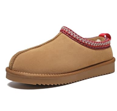 Meik Mangni Women's Slippers Genuine Suede Platform Mini Boots Mens Faux Fur Warm Lining Winter Mules Cozy Warm House Shoes Indoor and Outdoor,Khaki 8.5 US - Image 1