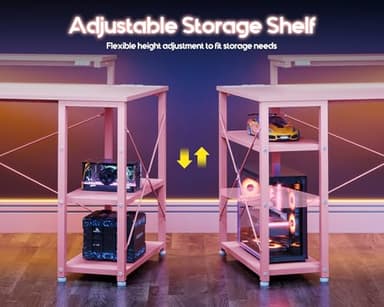 MOTPK 40 Inch Small Gaming Desk with Storage & Led Lights, Computer Desk with Power Outlet & Shelf, Reversible Gamer Desk with Adjustable Monitor Stand, Carbon Fiber Texture Pink - Image 5