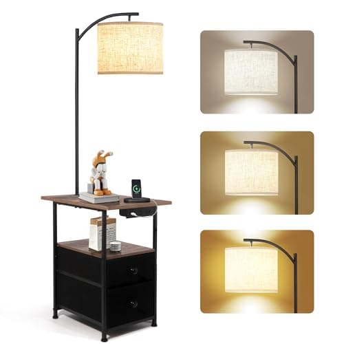 PESRAE Floor Lamp with Table & 2 Drawers, End Table with 3 Color Temperature Reading Light, Side Table Lamp with USB & Type C & AC Charging Port for Bedoom, Home Office - Image 1
