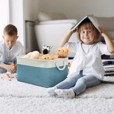 TheWarmHome Storage Baskets for Organizing - Extra Large 3 Pack 17x14x10 inch Storage Bins for Shelves Closet Nursery Bathroom Bedroom Baby Clothes Dog Toy Home Organization (White & Green) - Image 3