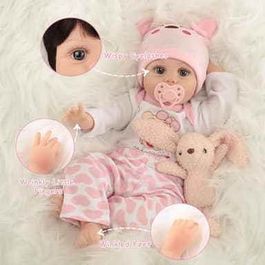 Kdudgso Reborn Baby Dolls Girl 22 Inch Realistic Silicone Baby Doll, Real Life Bebe Dolls Lifelike Handmade Soft Vinyl Cloth Body with Feeding Kit Toys Gifts for Kids 3+ (Lucia) - Image 3