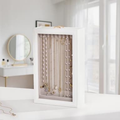 Lolalet Necklace Organizer Box, 2-Layer Jewelry Storage Boxes with Clear Lid for Necklaces, Tangle-Free Necklace Display Case for Women Girls -White - Image 5