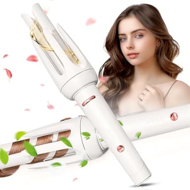 Auto Hair Curler, Automatic Curling Iron with 4 Temperature & 3 Timer, Automatic Shut-Off, Anti-Scald, Anti-Tangle Rotating Curling Wand for Hair Styling, White - Image 1