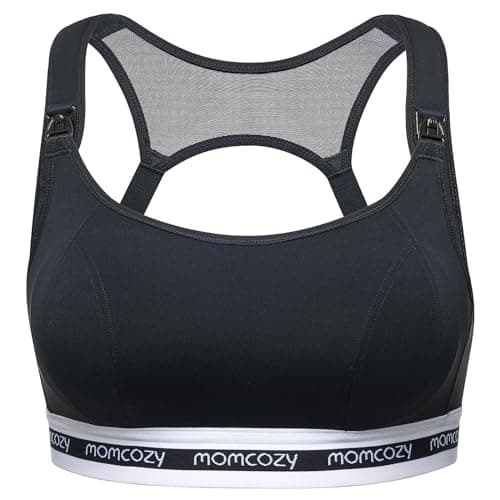 Momcozy Nursing Bras for Breastfeeding, FB011 Low-Impact Nursing Sports Bra Support Maternity Pregnancy Padded Wireless Bralette Black - Image 1