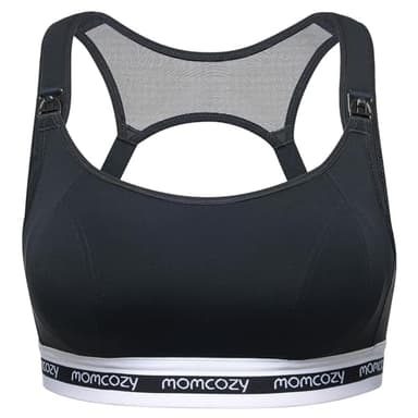 Momcozy Nursing Bras for Breastfeeding, FB011 Low-Impact Nursing Sports Bra Support Maternity Pregnancy Padded Wireless Bralette Black - Image 1