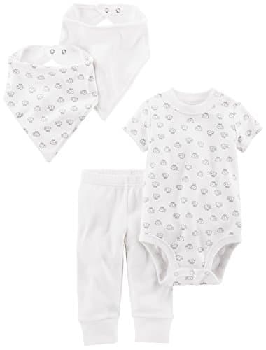 Simple Joys by Carter's Baby 4-Piece Neutral Bodysuit, Pant, Bib, and Cap Set, White/Lamb, 3-6 Months - Image 1