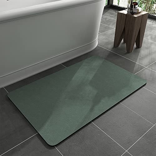 MontVoo -Bath Mat Rug-Rubber Backing Non Slip Quick Dry Absorbent Thin Bathroom Rugs Fit Under Door-Faux Suede Surface Bathroom Floor Mats-Shower Rug for in Front of Bathtub Shower Green 17"x27.5" - Image 1
