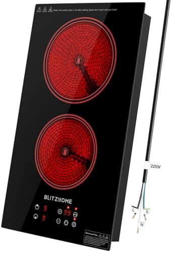 BLITZHOME Electric Stove Top 2 Burner, 12inch Electric Cooktop, Built-in Ceramic Cooktop with 9 Power Levels/Timer/Child Safety Lock/Touch Control/Overheat Protection, 220-240V, Hard Wire, No Plug - Image 1
