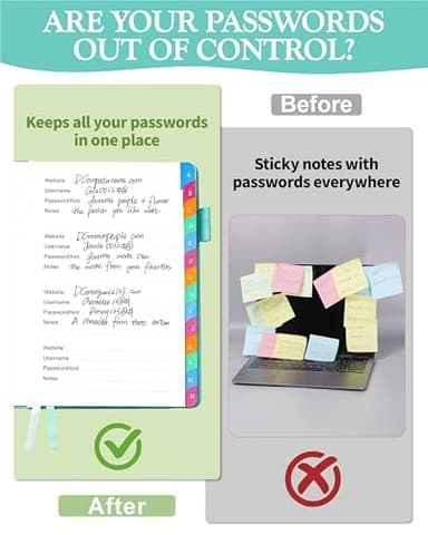hi!SCI Password Keeper Book with Colorful Alphabetical Tabs, Hardcover Password Log-book for Internet Password and Website Address, 5.8"×8.4" Password Notebook for Home Office (Turquoise, Medium (5.8 x 8.4 Inch)) - Image 2