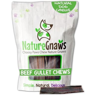 Nature Gnaws Beef Gullet Chews for Small Dogs 4-5" (20 Count) - Natural Beef Jerky Stick Dog Chew Treats - Rawhide Free - Image 1