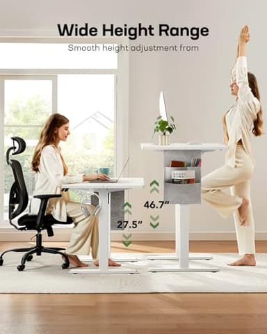 Marsail Standing Desk Adjustable Height,48"*28" Electric Standing White Deskwith Storage Bag,Sit Stand up Deskfor Home Office Writing Computer Table,4 Memory Preset with Headphone Hook,Cable Manager - Image 4