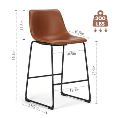 DUMOS 26 Inch Counter Height Bar Stools Set of 4, Modern Faux Leather High Barstools with Back and Metal Leg, Bar Chairs for Kitchen lsland, Elegant Brown - Image 2