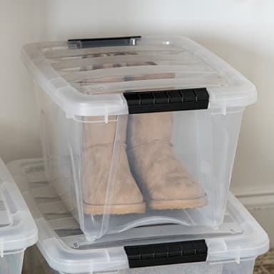 IRIS USA 19 Qt Stackable Plastic Storage Bins with Lids, 6 Pack - BPA-Free, Made in USA - See-Through Organizing Solution, Latches, Durable Nestable Containers, Secure Pull Handle - Clear - Image 8