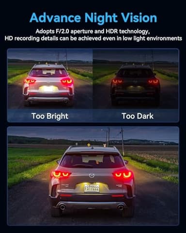 3 Channel Dash Cam Front and Rear Inside, Bulit a 32GB Card, Dash Camera for Cars,4K Full HD 2.0'' IPS Screen Dashcam with G-Sensor, IR Night Vision, WDR, Loop Recording, 24H Parking Mode - Image 5