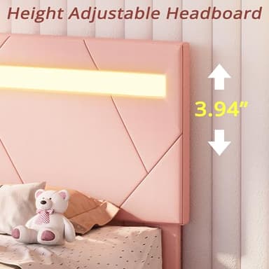 LIKIMIO Twin Bed Frame with LED Lights(Smart APP Control), Upholstered Modern Platform Bed Frame, No Box Spring Needed/Noise-Free/Easy Assembly, Pink - Image 4