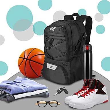 WOLT | Basketball Backpack Large Sports Bag with Separate Ball Holder & Shoes Compartment, Best for Basketball, Soccer, Volleyball, Swim, Gym, Travel(Black) - Image 2