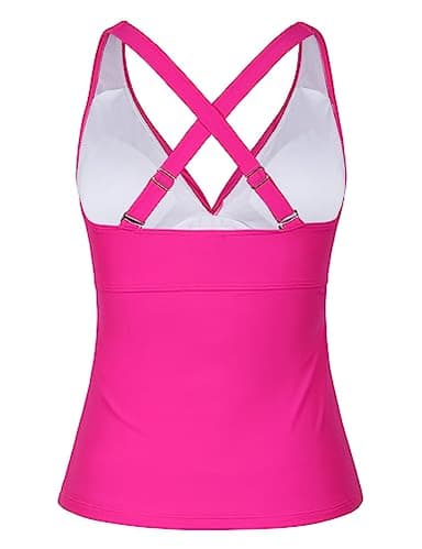 Hilor Supportive Swimsuits Built in Bra Underwire Tankini Tops for Women Swimwear Top Only Hot Pink Tummy Control Bathing Suit 22 - Image 6