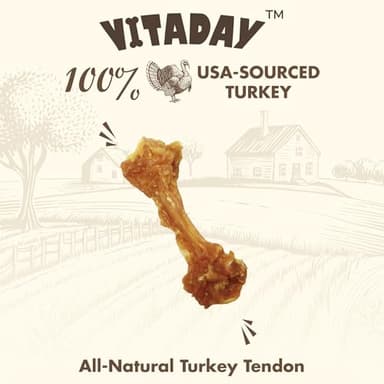 VITADAY Turkey Tendon Bone (S) Pack of 4, 100% Natural, USA-Sourced Turkey Tendon, High-Protein, Low-Fat, Long-Lasting Dog Chew, Rawhide Alternative, Hypoallergenic Puppy & Dog Treats - Image 3