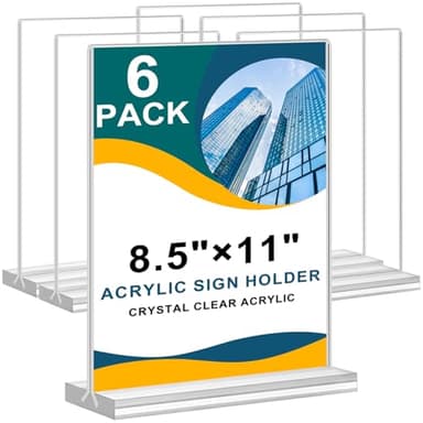 Arrobust Acrylic Sign Holder 8.5 x 11, Double Sided Clear Acrylic Display Table Signs Stand, T Shape Flyer Holder Plastic for Picture Paper Frame Holder Home Office Menu Retail Show Fair, 6 Pack - Image 1