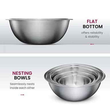 FineDine Stainless Steel Mixing Bowls Set, Dishwasher Safe, Up To 8 Quart Metal Mixing Bowls For Kitchen, Nesting, Large, Small, Big Food Prep, Cooking, Baking - Image 4