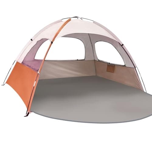 NXONE Beach Tent Sun Shade Shelter for 6 Person with UV Protection, Extended Floor, 3 Mesh Roll Up Windows & 8.5mm Fiberglass Rods丨Carry Bag Included (Orange White) - Image 1