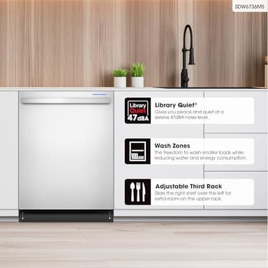 Sharp SDW6736MS 24-inch Stainless Steel Dishwasher, Third Rack, Library Quiet 47 dB, Power Wash Sprayer - Image 2