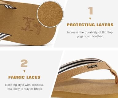 KuaiLu Womens Arch Support Flip Flops Comfortable Yoga Mat Slip on Leather Walking Thong Cushion Sandals Summer Beach Orthotic Slides Travel Essentials Indoor Outdoor Slippers Shoes Khaki Size 9.5 - Image 5