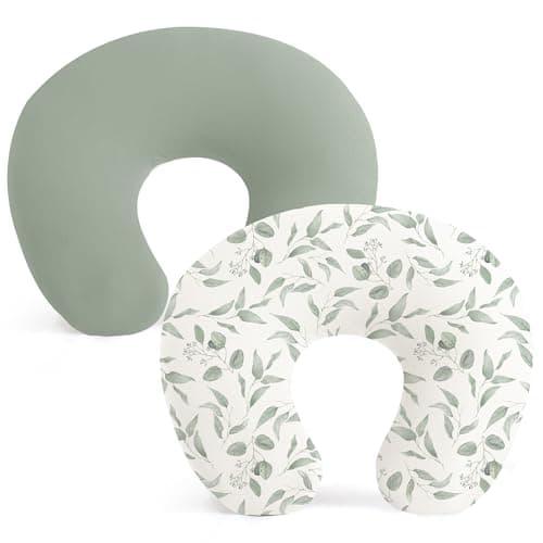 Konssy 2 Pack Nursing Pillow Covers, Stretchy and Soft Nursing Cover for Breastfeeding Pillows, Pillow Slipcover for Baby Girls Boys Newborn (Green, Green Leaves) - Image 1