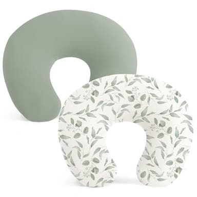 Konssy 2 Pack Nursing Pillow Covers, Stretchy and Soft Nursing Cover for Breastfeeding Pillows, Pillow Slipcover for Baby Girls Boys Newborn (Green, Green Leaves) - Image 1