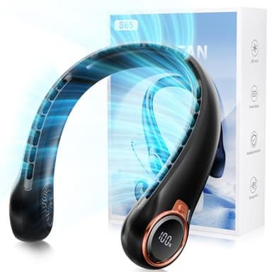 ZHZW Portable Neck Fan with 6000mAh USB - Rechargeable Battery, Ultra-Light Bladeless Neck Fan LED Display, 360° Cooling Wearable Fan, 3 Speeds (black) - Image 1