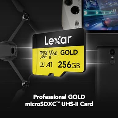 Lexar 256GB Professional Gold Micro SD Card, UHS-II, C10, U3, V60, A1, Full HD, 4K, Up to 280/180 MB/s microSDXC Memory Card, for Drones, Action Cameras, Portable Gaming Devices (LMSGOLD256G-BNNNG) - Image 5