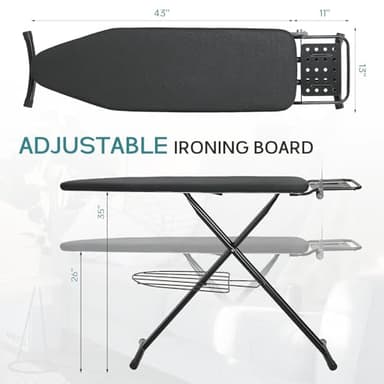 Ironing Board Full Size, RAINHOL 43"x13" Sturdy Iron Board with Iron Rest and Garment Rack, Height Adjustable Metal Construction with Ultra Thick Cover and Padding, Foldable and Heavy Duty - Image 5