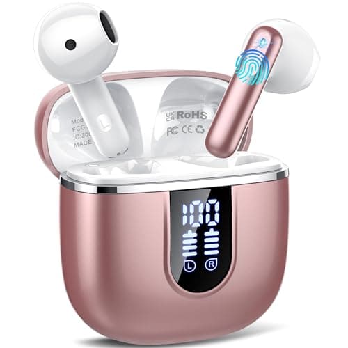 Wireless Earbuds, 2025 Bluetooth 5.4 Headphones in Ear Buds, 40H HiFi Stereo Bluetooth Earbuds with 4 ENC Noise Cancelling Mics, IP7 Waterproof Mini Earphones with Dual LED Display USB C, Pink Gold - Image 1