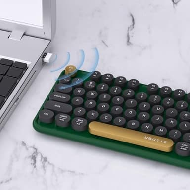 UBOTIE Dual Mode Colorful Wireless Keyboard, Bluetooth and USB Receiver Retro Typewriter Round Keycaps Keyboard Support Multi Devices for PC Laptop Tablet Phones(Dark-Green) - Image 4