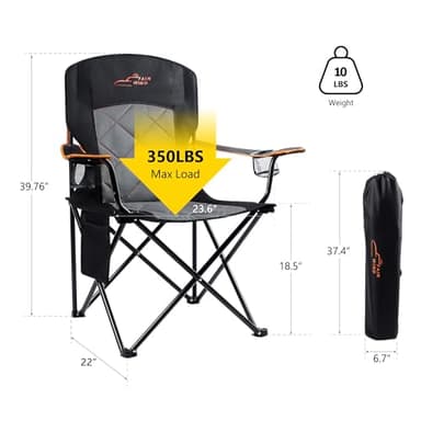 FAIR WIND 2 Pack Oversized Fully Padded Camping Chair Heavy Duty Quad Fold Arm Chair Support 350 LBS with Cup Holder, Collapsible Lumbar Back Chair Portable for Outdoor, Black - Image 3