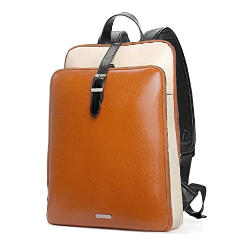 CLUCI Leather Backpack for Women, 15.6 inch Laptop Bag, Large Genuine Work Backpack Travel Back - Image 1