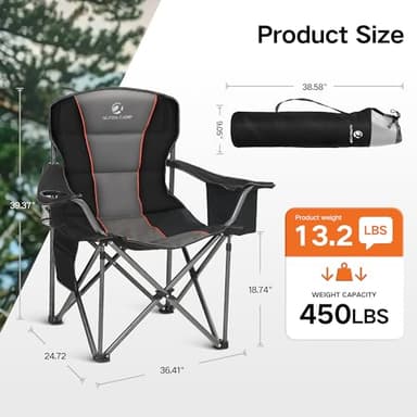 ALPHA CAMP Folding Camping Chair for Adults, Oversized Heavy Duty Lawn Chairs with Cooler Bag, Cup Holder & 600D Oxford Fabric, Folding Chairs for Outside Support 450 LBS,Outdoor Chair 2 Pack - Image 2
